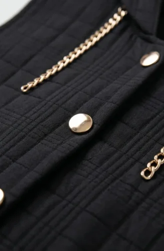 Gilet Matelassé Boutonné Avec Détail Chaîne 12031-05 Noir 12031-05