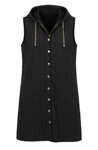 Gilet Matelassé Boutonné Avec Détail Chaîne 12031-05 Noir 12031-05