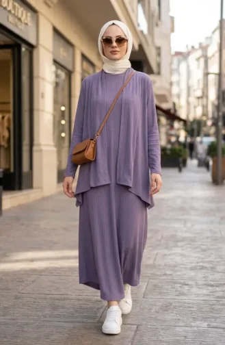 Ensemble Deux Pièces En Tissu Côtelé 6371-01 Lilas 6371-01