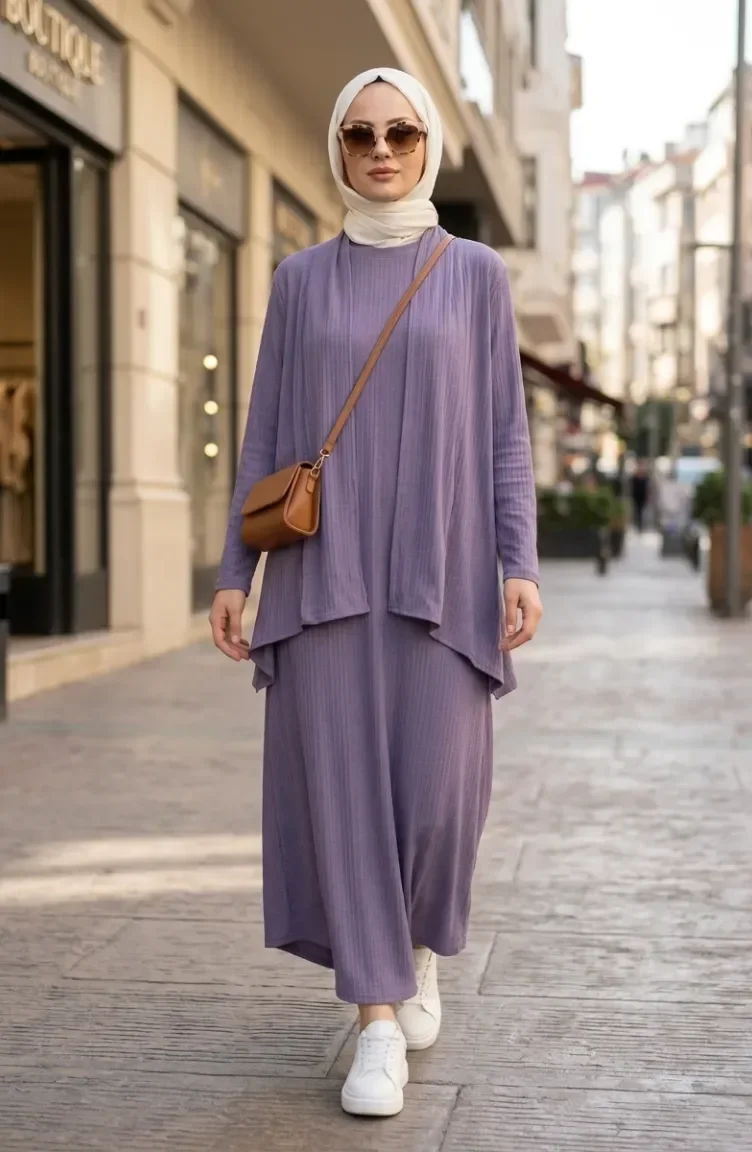 Ensemble Deux Pièces En Tissu Côtelé 6371-01 Lilas 6371-01