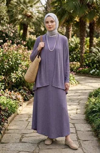 Ensemble Deux Pièces En Tissu Côtelé 6371-01 Lilas 6371-01