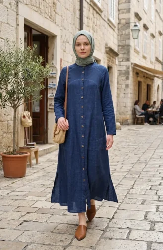 Authentic Buttoned Hooded Tunic 8030-06 Indigo 8030-06