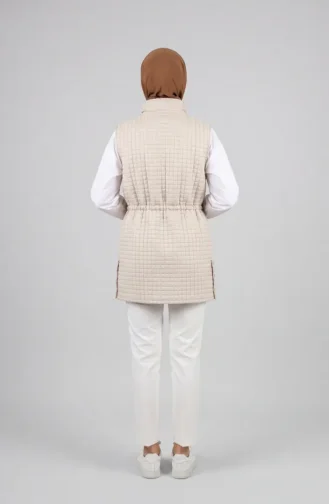 Gesteppte Geraffte Weste Mit Reißverschluss 71210-03 Beige 71210-03