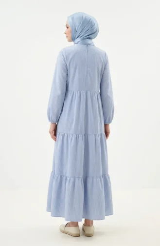 Gestreepte Poplin Hijabjurk Met Ruches 2190-03 Blauw 2190-03