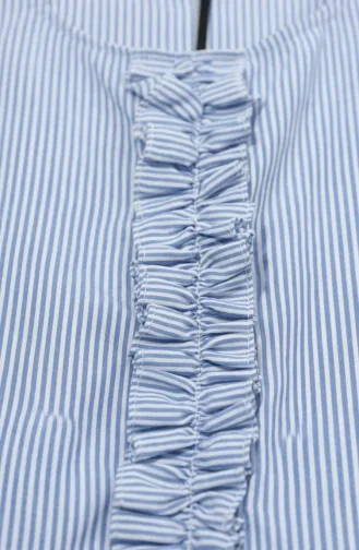 Gestreepte Poplin Hijabjurk Met Ruches 2190-03 Blauw 2190-03