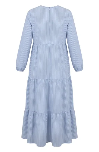 Gestreepte Poplin Hijabjurk Met Ruches 2190-03 Blauw 2190-03