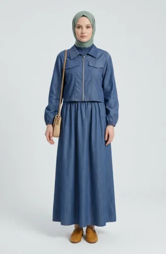 Ensemble Deux Pièces Zippé Aspect Denim 0254-05 Bleu Denim 0254-05