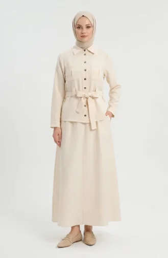 Linen Fabric Jacket And Skirt Two-Piece Set 0256-02 Cream 0256-02
