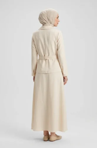 Linen Fabric Jacket And Skirt Two-Piece Set 0256-02 Cream 0256-02