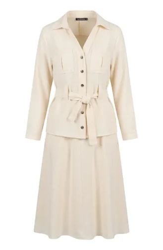 Linen Fabric Jacket And Skirt Two-Piece Set 0256-02 Cream 0256-02