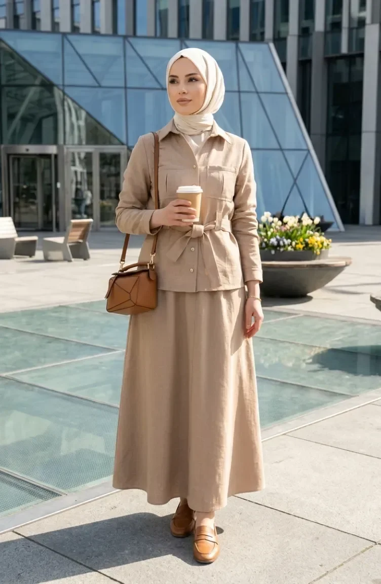 Linen Fabric Skirt And Jacket Two-Piece Set 0256-04 Mink 0256-04