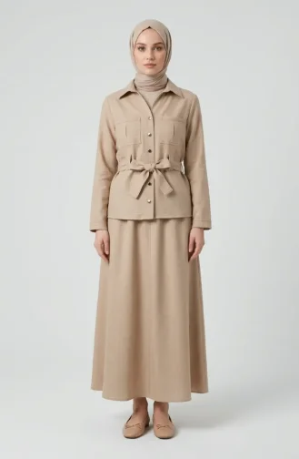 Linen Fabric Skirt And Jacket Two-Piece Set 0256-04 Mink 0256-04