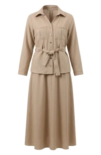 Linen Fabric Skirt And Jacket Two-Piece Set 0256-04 Mink 0256-04