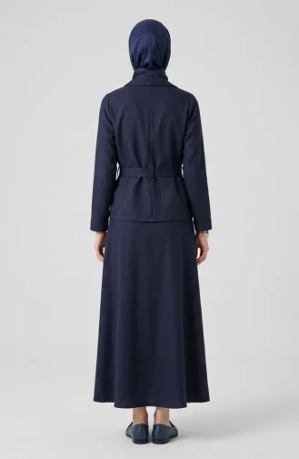 Linen Fabric Skirt And Jacket Two-Piece Set 0256-05 Navy Blue 0256-05