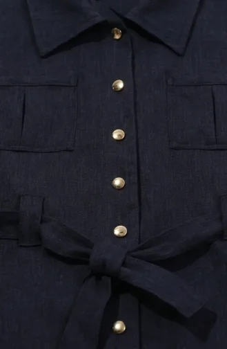 Linen Fabric Skirt And Jacket Two-Piece Set 0256-05 Navy Blue 0256-05