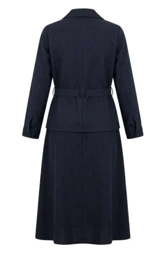 Linen Fabric Skirt And Jacket Two-Piece Set 0256-05 Navy Blue 0256-05