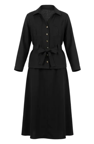 Linen Fabric Skirt And Jacket Two-Piece Set 0256-07 Black 0256-07