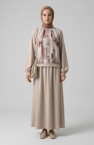 Geometric Patterned Tunic And Skirt Two-Piece Set 0257-04 Beige 0257-04