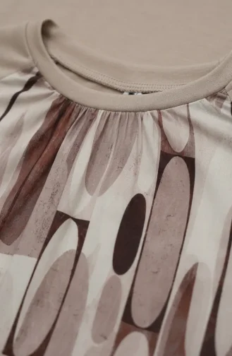 Geometric Patterned Tunic And Skirt Two-Piece Set 0257-04 Beige 0257-04