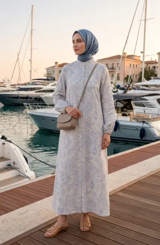 Robe Longue Boutonnée En Lin 0261-01 Bleu Marine 0261-01
