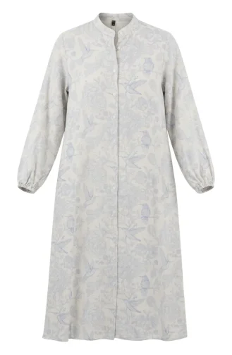 Robe Longue Boutonnée En Lin 0261-01 Bleu Marine 0261-01