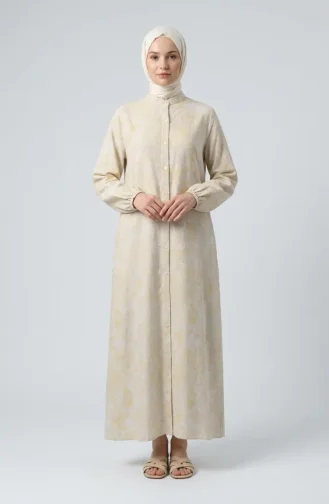 Langes Geknöpftes Leinenkleid 0261-02 Gelb 0261-02