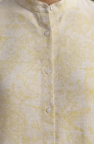 Langes Geknöpftes Leinenkleid 0261-02 Gelb 0261-02