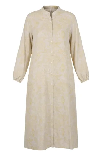 Langes Geknöpftes Leinenkleid 0261-02 Gelb 0261-02