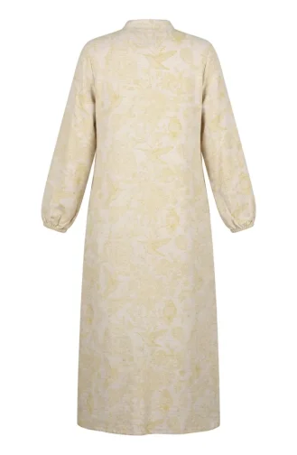 Langes Geknöpftes Leinenkleid 0261-02 Gelb 0261-02
