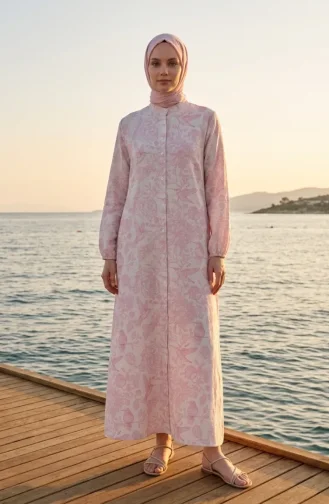 Robe Longue Boutonnée En Lin Rose 0261-03 0261-03
