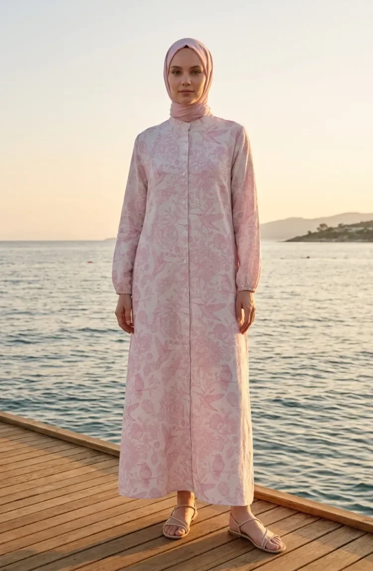 Robe Longue Boutonnée En Lin Rose 0261-03 0261-03