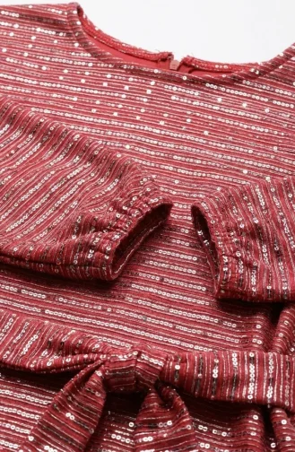 Robe De Soirée Modeste à Sequins Et Manches élastiquées 2196-01 Bordeaux 2196-01