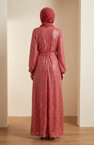 Robe De Soirée Modeste à Sequins Et Manches élastiquées 2196-01 Bordeaux 2196-01
