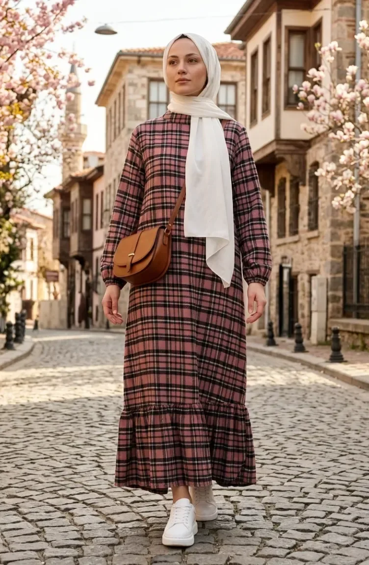 Checked Lumberjack Suit With Elasticated Sleeves 2248-01 Rose Pink 2248-01