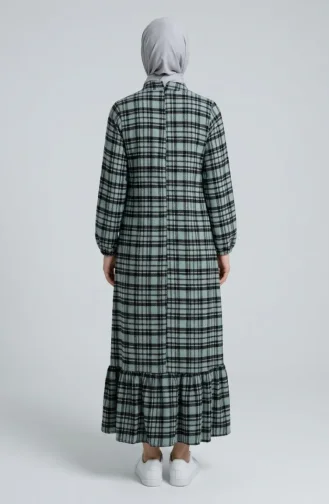 Kariertes Holzfällerkleid Mit Elastischen Ärmeln 2248-03 Hellgrün 2248-03