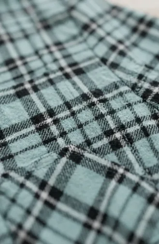 Kariertes Holzfällerkleid Mit Elastischen Ärmeln 2248-03 Hellgrün 2248-03
