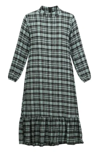 Kariertes Holzfällerkleid Mit Elastischen Ärmeln 2248-03 Hellgrün 2248-03