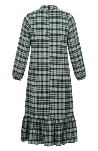 Kariertes Holzfällerkleid Mit Elastischen Ärmeln 2248-03 Hellgrün 2248-03