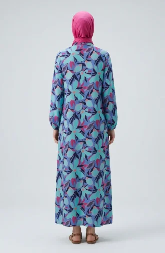 Floral Patterned Button-Down Dress 0259-02 Light Green 0259-02