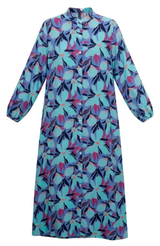 Floral Patterned Button-Down Dress 0259-02 Light Green 0259-02