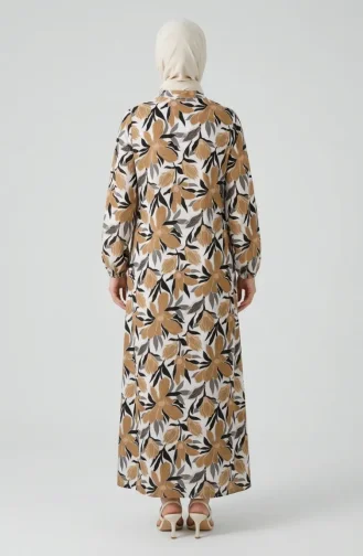 Floral Patterned Button-Down Dress 0259-04 Brown 0259-04