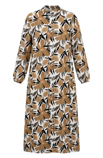 Floral Patterned Button-Down Dress 0259-04 Brown 0259-04