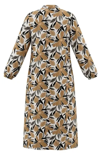 Floral Patterned Button-Down Dress 0259-04 Brown 0259-04