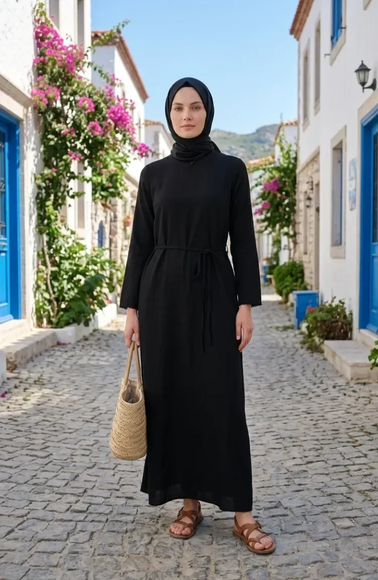 Şile Bezi Elbise 6180-01 Siyah