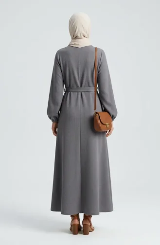 Twisted Ribbed Belted Hijab Dress 2195-01 Grey 2195-01