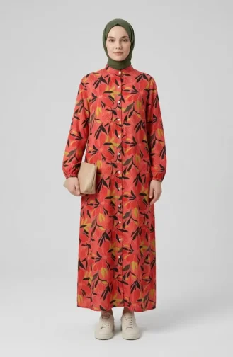 Robe Boutonnée à Motif Floral 0259-01 Fleur De Grenade 0259-01
