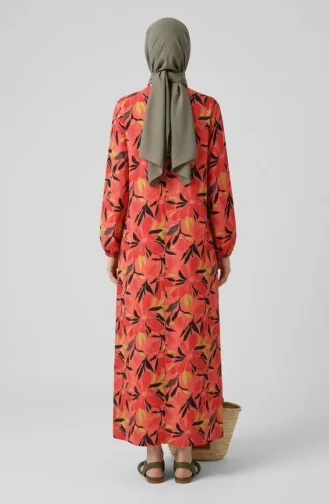 Robe Boutonnée à Motif Floral 0259-01 Fleur De Grenade 0259-01
