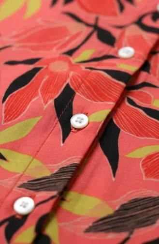 Robe Boutonnée à Motif Floral 0259-01 Fleur De Grenade 0259-01