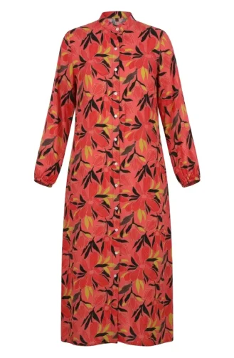 Robe Boutonnée à Motif Floral 0259-01 Fleur De Grenade 0259-01
