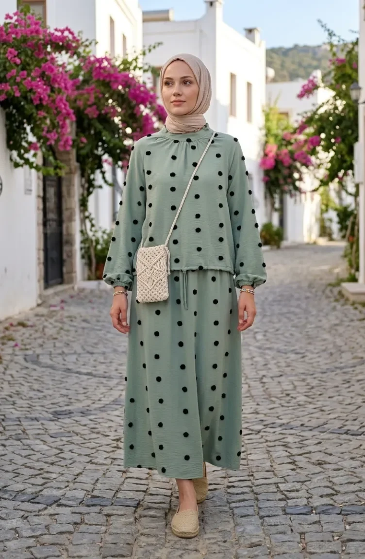 Two-piece Set With Pom-pom Detail 0260-04 Light Green. 0260-04